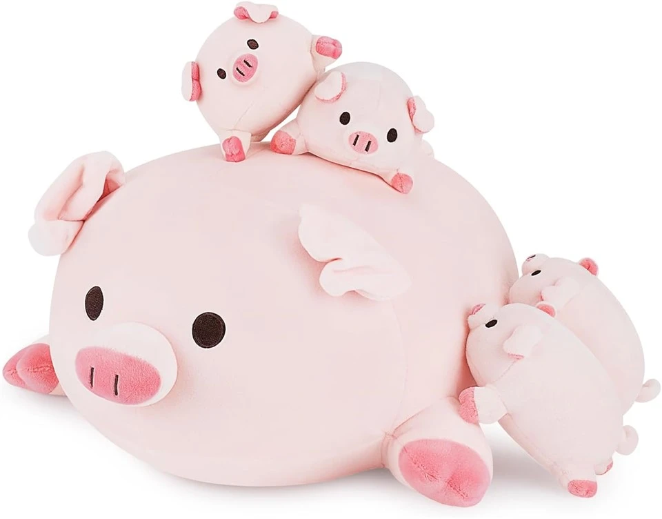 Mochyn wedi'i Stwffio Anifail Gyda 4 Mochyn Babanod Plush